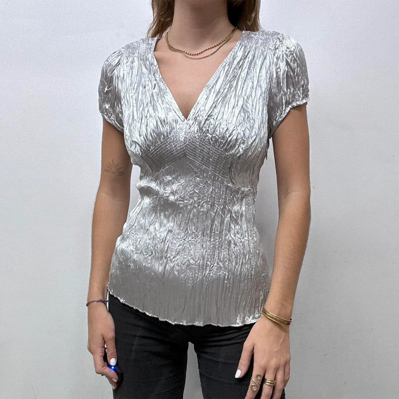 pleated fitted ruched blouse vest