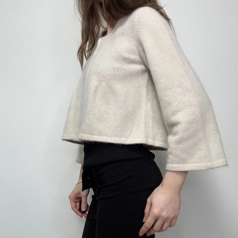 cropped cream angora fluffy knit cardigan