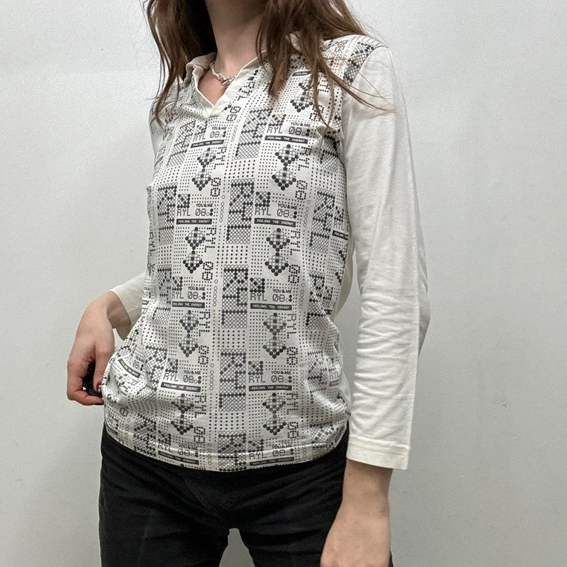 white graphic tech printed polo shirt