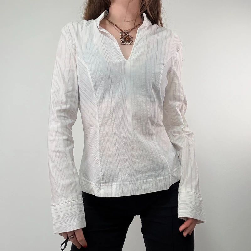 pinstripe white fitted shirt