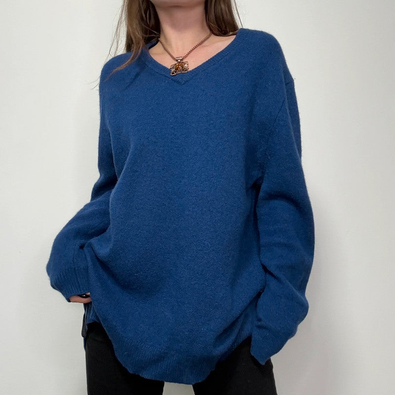 oversized blue wool knitted jumper