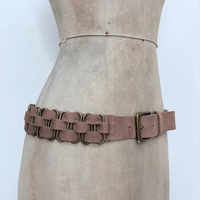 brown leather woven chain belt