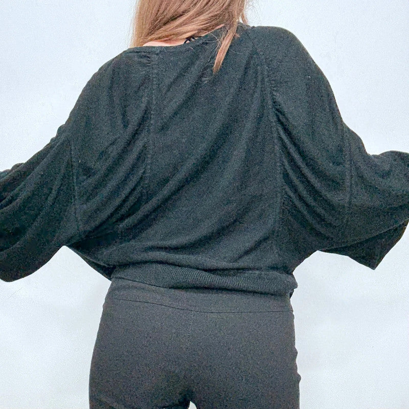 black knit gathered draped batwing jumper