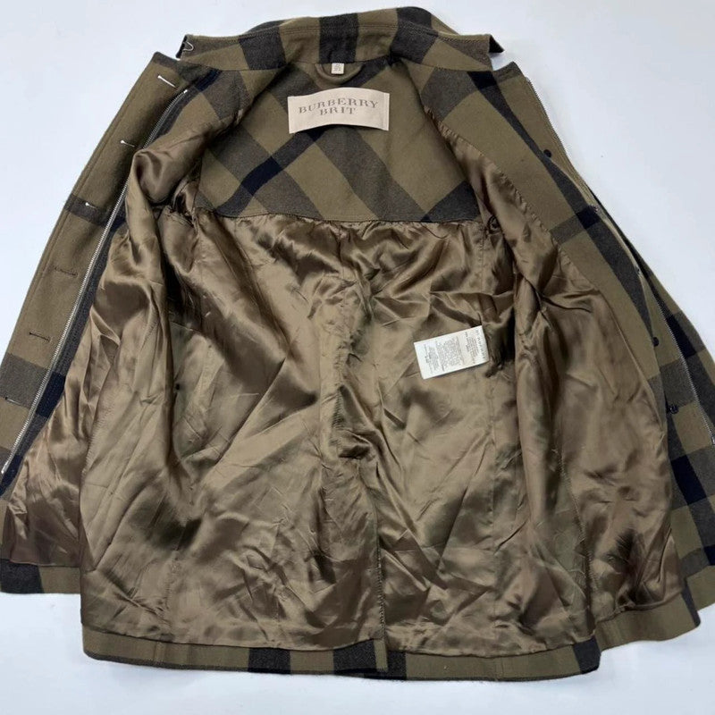 khaki Burberry tartan wool peacoat jacket