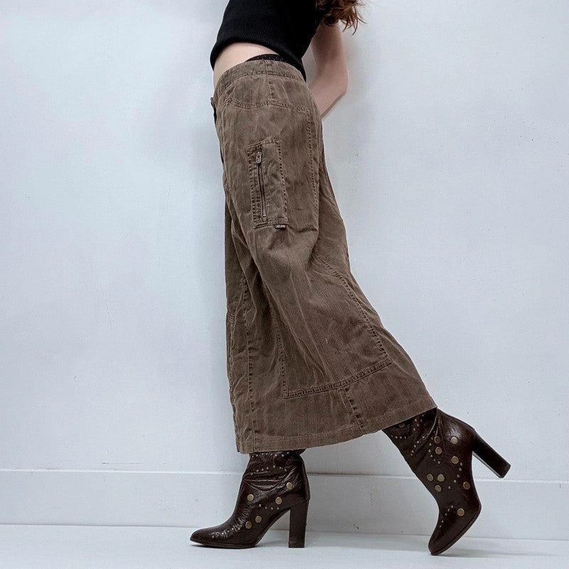 khaki brown pinstripe a-line maxi skirt
