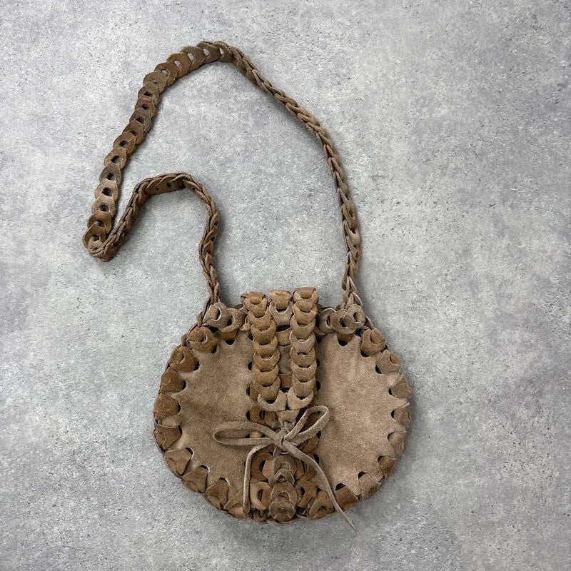 Boho suede circle woven crossbody bag