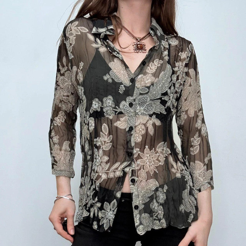 sheer crinkle floral paisley shirt