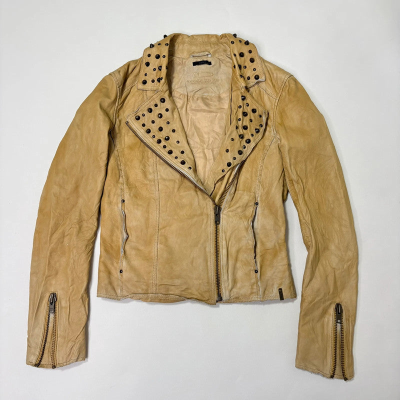 studded cropped leather asymmetric jacket