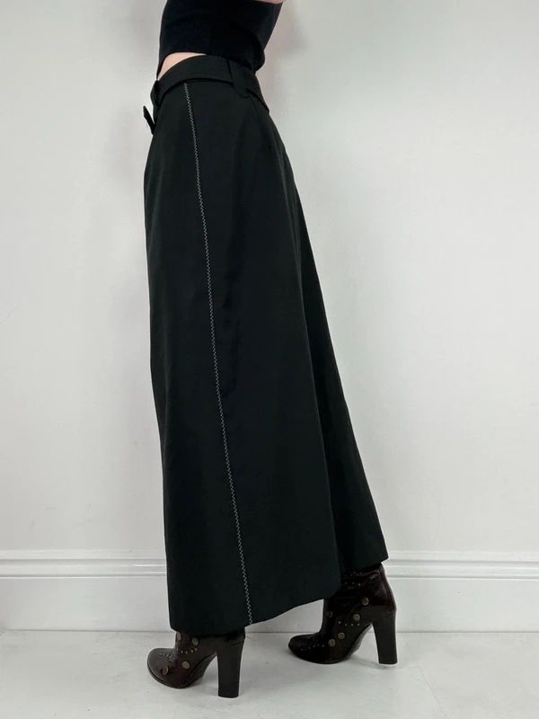 black a-line maxi belted skirt