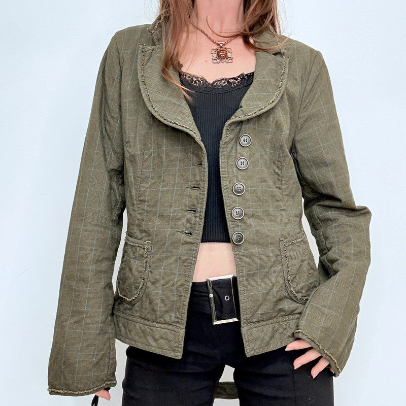 Cop Copine khaki green pinstriped flared utility jacket