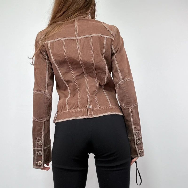 distressed brown cargo denim jacket