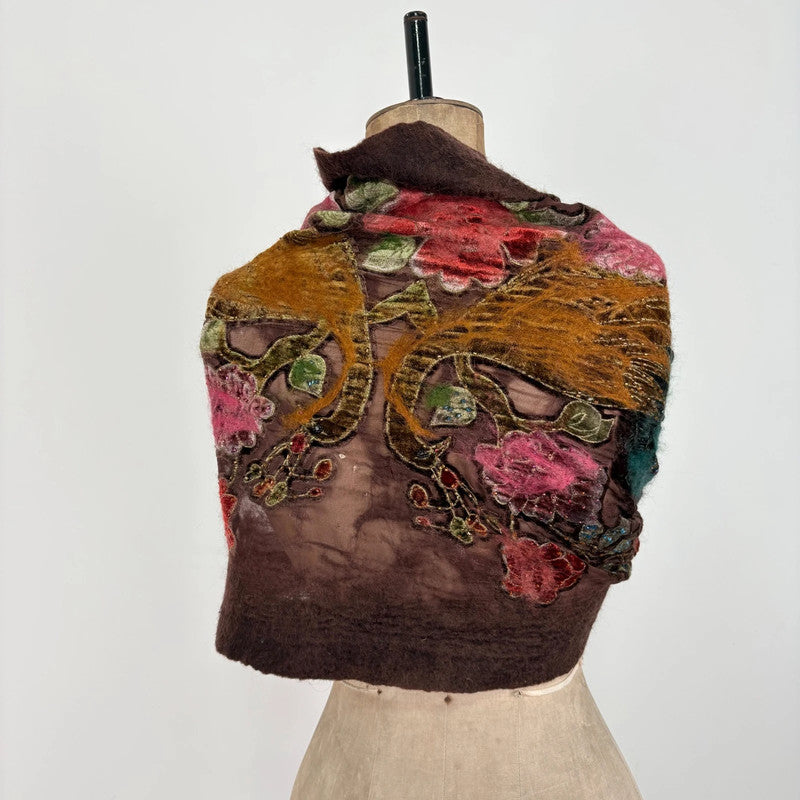 brown felt silk boho fairy scarf