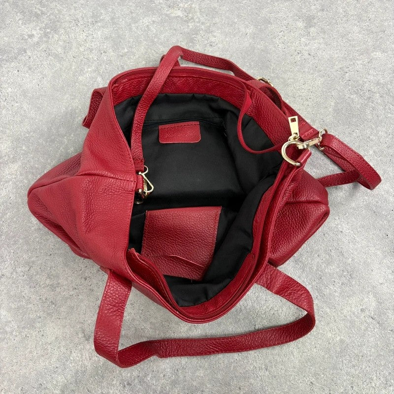 Italian leather red handbag with chic gold hardware