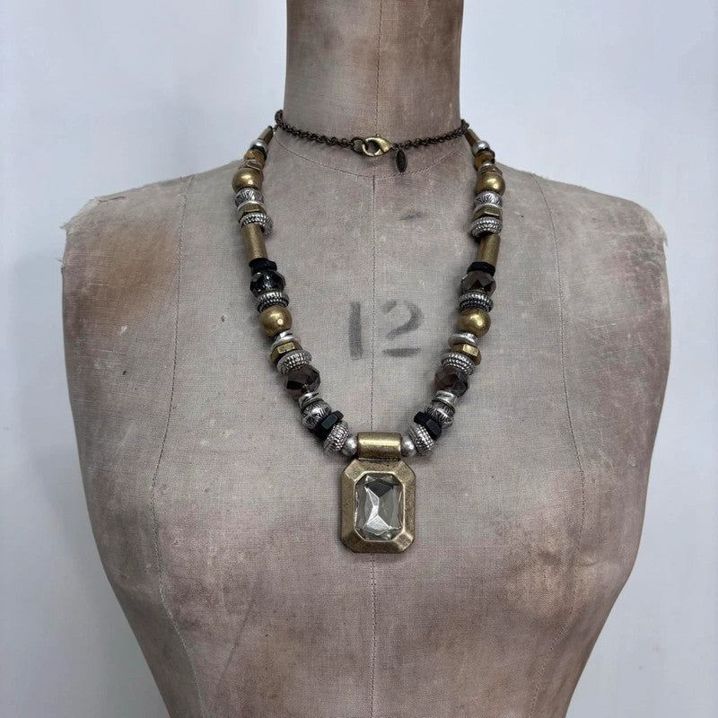 mixed metal beaded long necklace