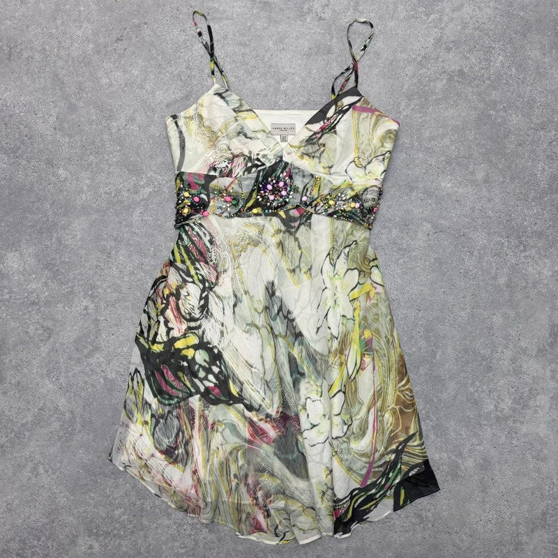 abstract floral bias midi dress