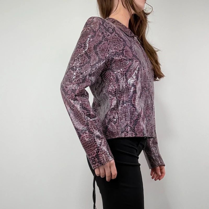 boxy Snakeskin Leather Jacket