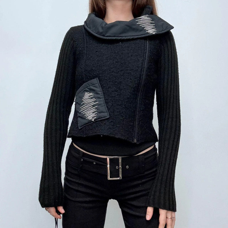 black wool asymmetric top