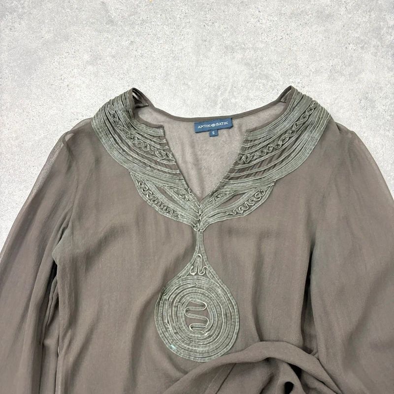 Antik Batik khaki sheer silk blouse