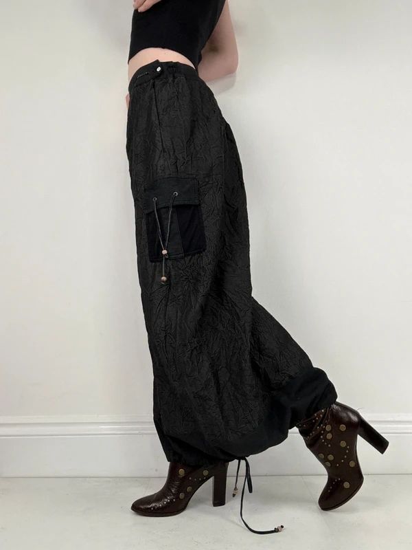 distressed black grunge maxi cargo skirt