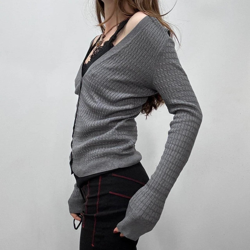 grey slouchy cable knit cardigan