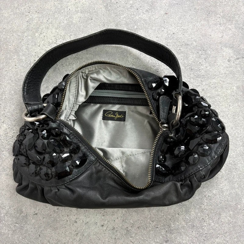 Leather gem studded mini handbag pouch hobo