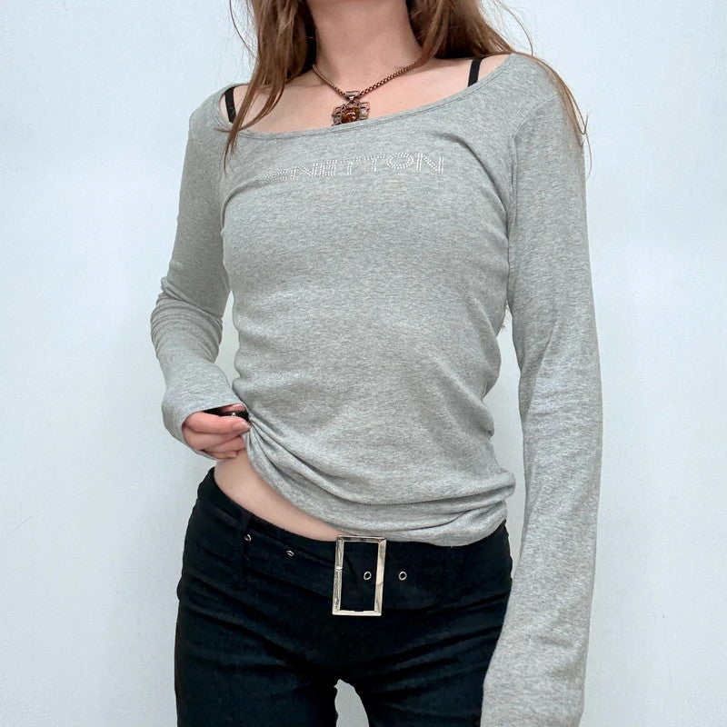 grey slouchy slash neck long sleeve t-shirt