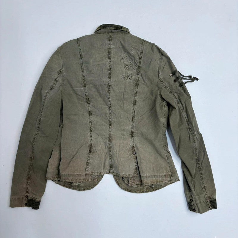 khaki flared utility popper jacket