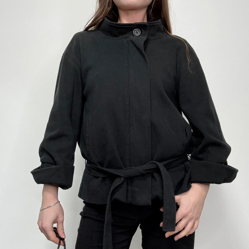 black flared cropped pea coat jacket