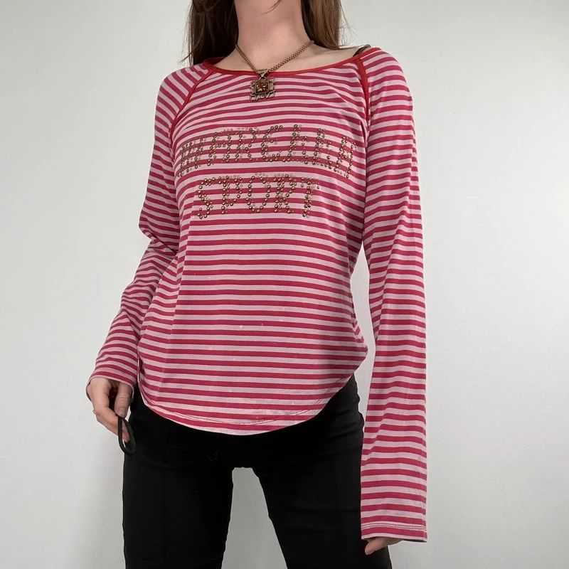 pink and red striped long sleeve Marella t-shirt