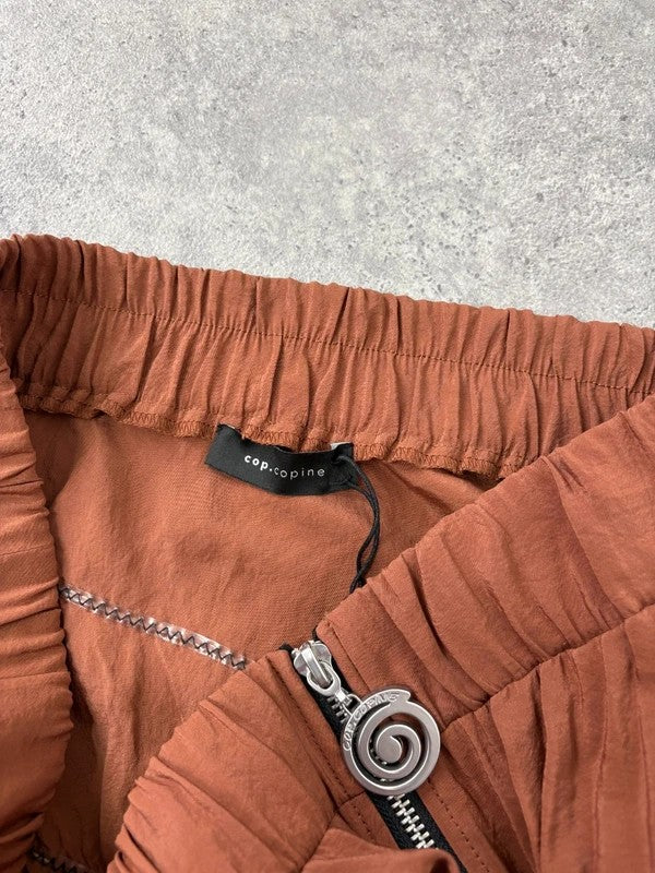 Cop Copine gathered ruched orange midi skirt