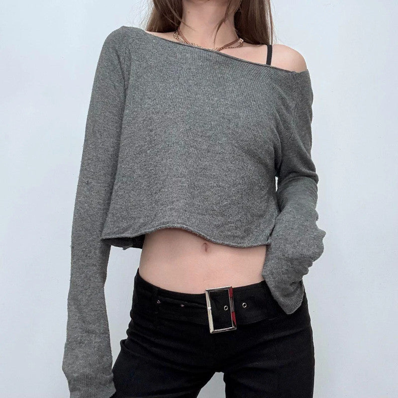 grey slash neck slouchy jumper