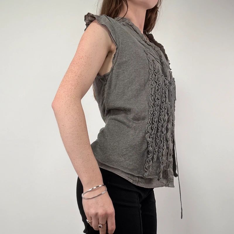 khaki ruffle layered shirt