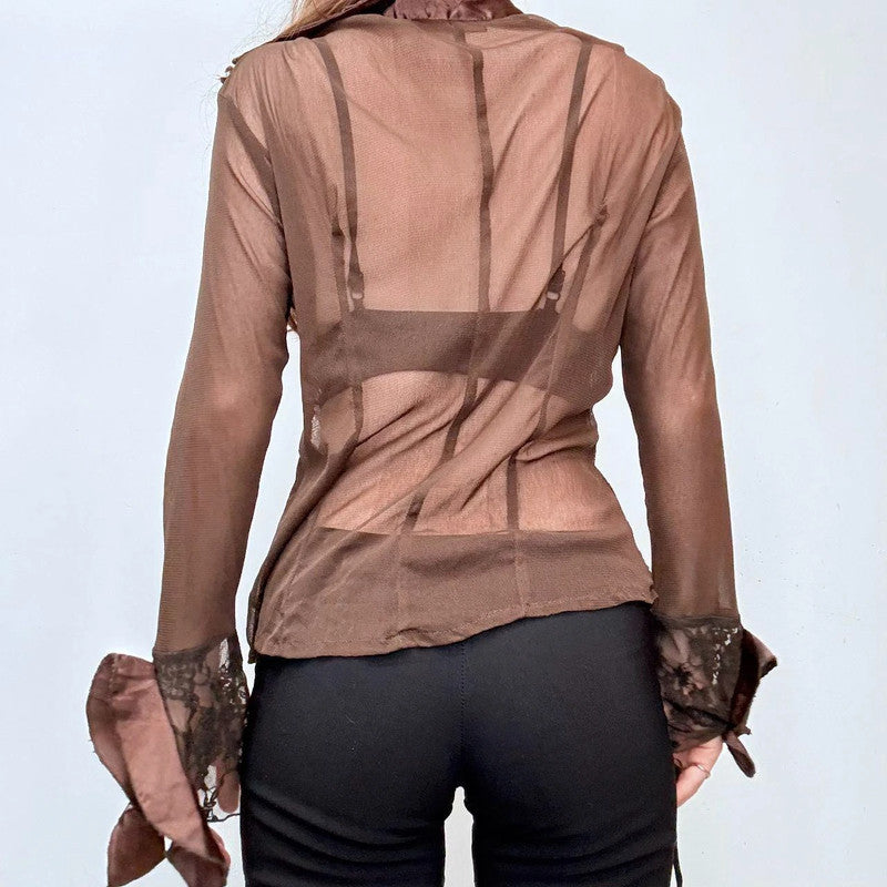 brown lace sheer grunge shirt
