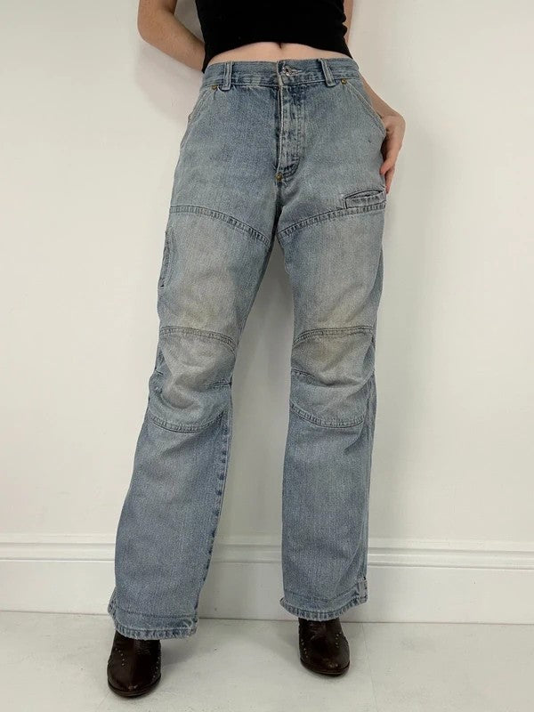 distressed light wash G-star raw cargo flare jeans
