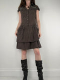 brown crinkle layered shirt dress