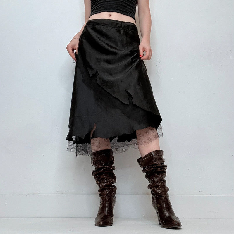 black sheer lace floaty flared grunge skirt