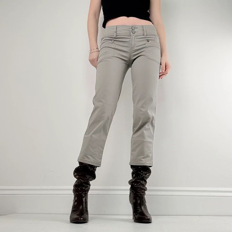 cropped khaki capri trousers