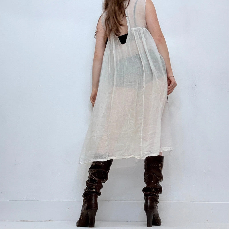 sheer white cotton antique midi dress