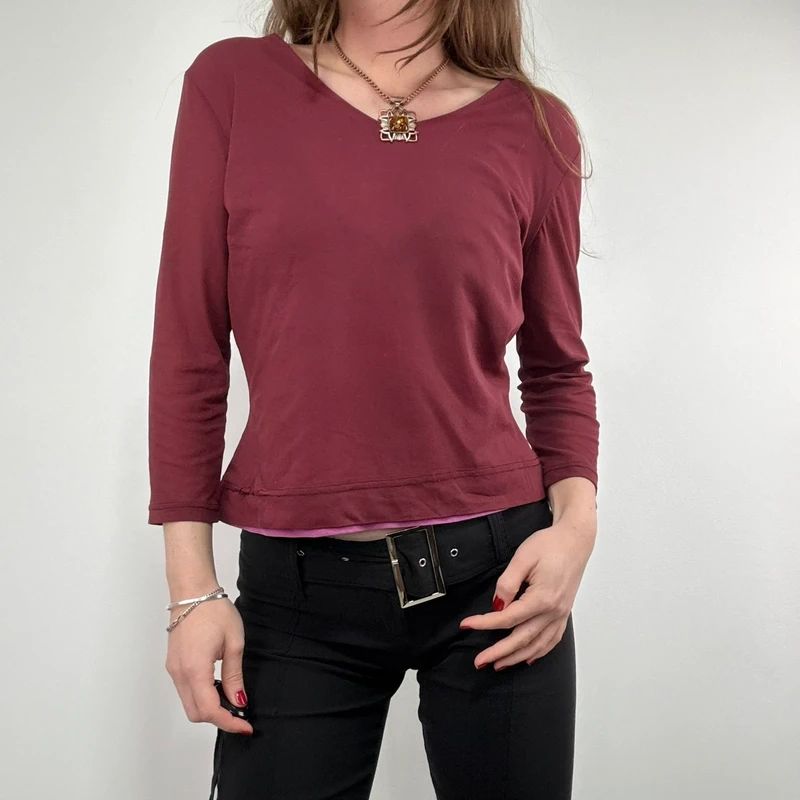 layered burgundy slouchy 3/4 length sleeve t-shirt
