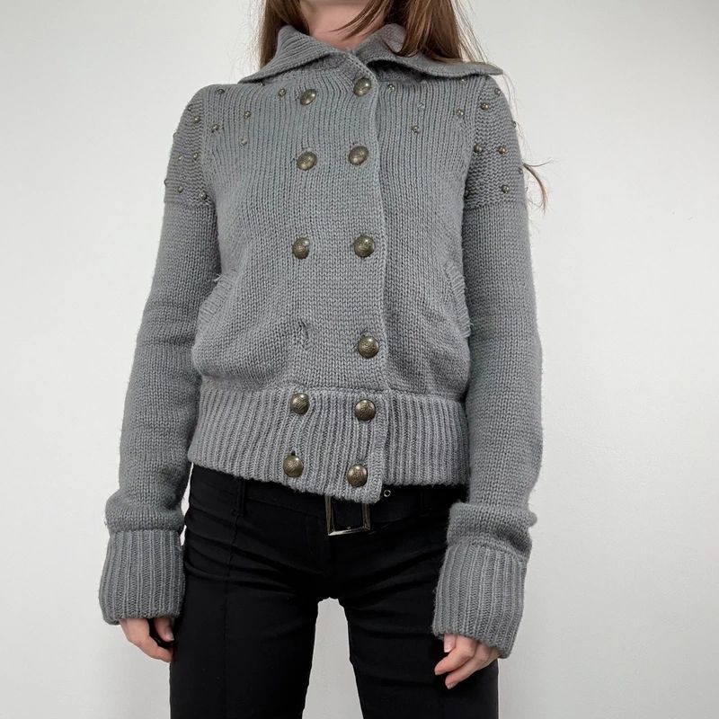 Grey knitted napoleonic cardigan
