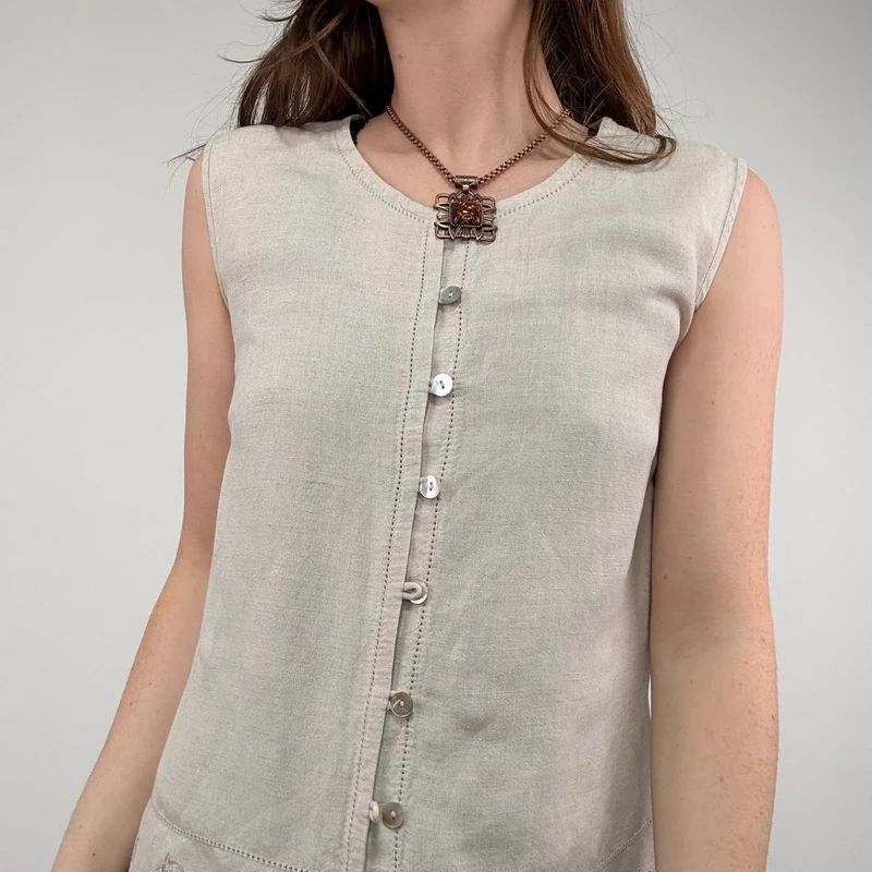 tan linen button vest