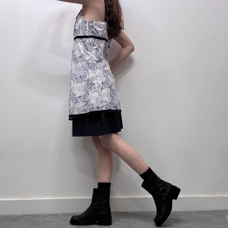 regency patterned blue dress