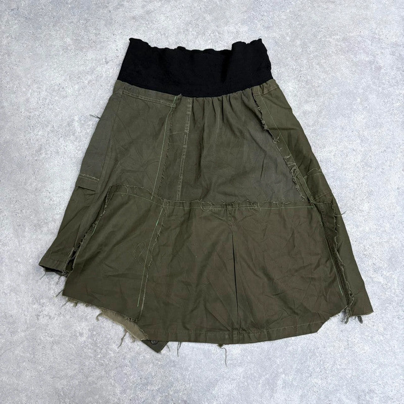 khaki fold over waistband midi skirt