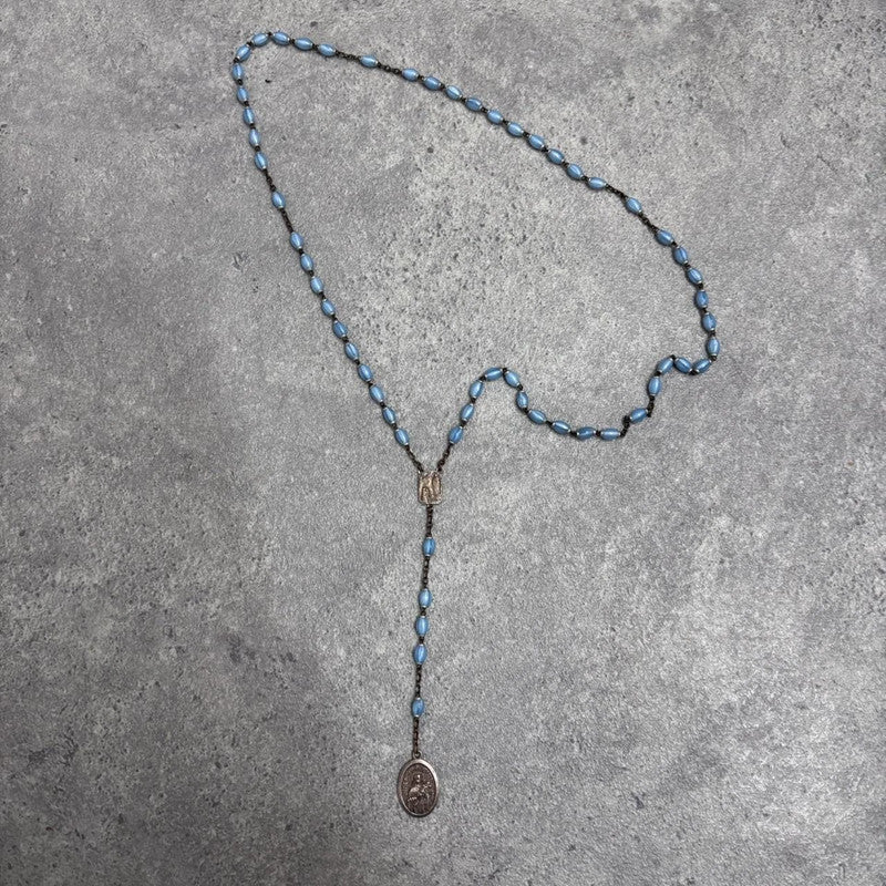 blue long rosary necklace