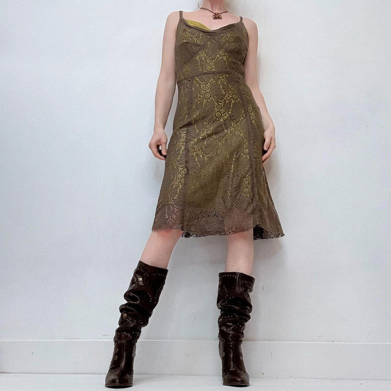khaki lace layered fairy midi dress