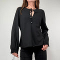 black flared floaty western boho blouse