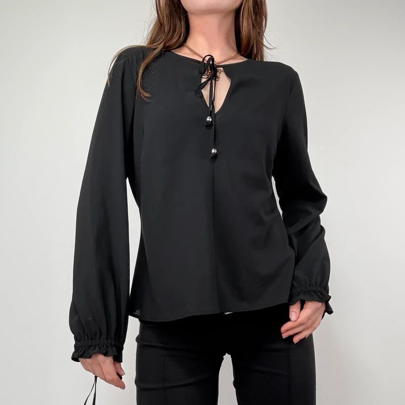 black flared floaty western boho blouse