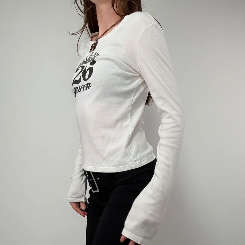white long sleeve graphic printed 26 cotton t-shirt
