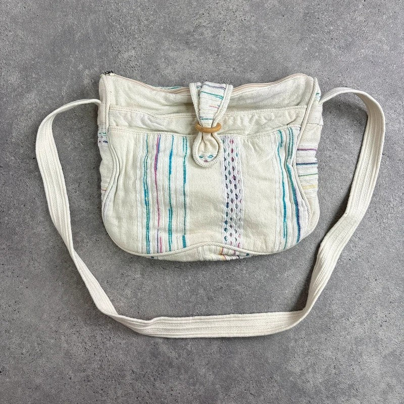 Woven cotton kantha cream crossbody bag