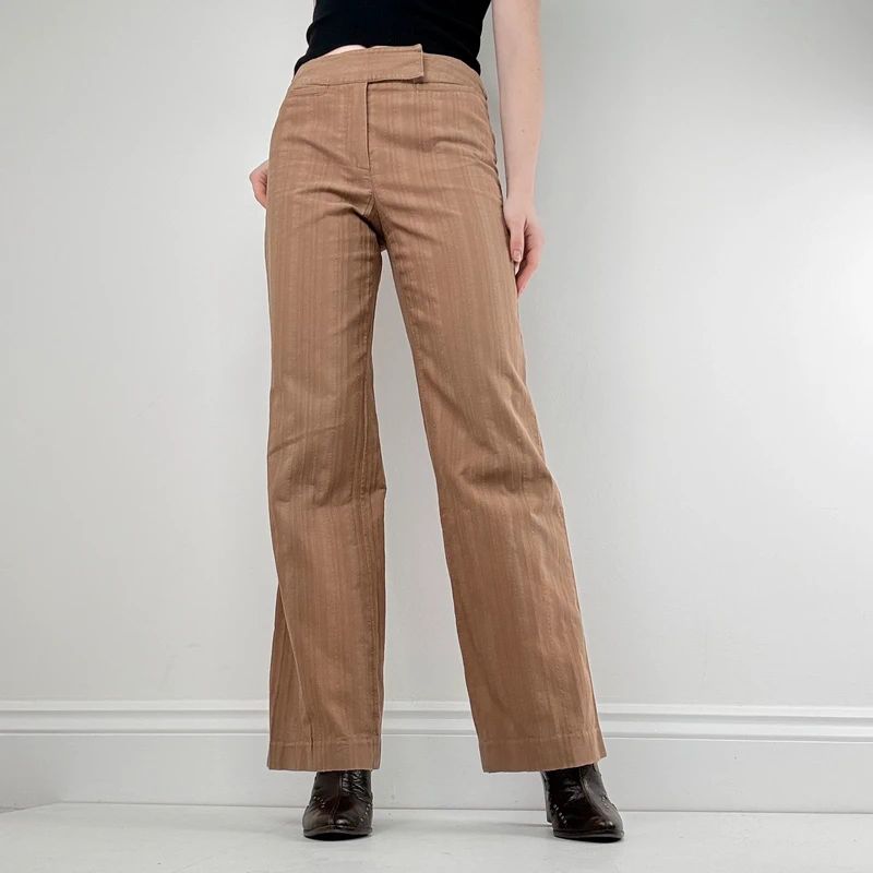 brown pinstripe wide leg flared